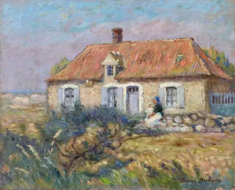小屋旁的母子，约 1905 年