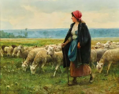 Een herderin met haar vee