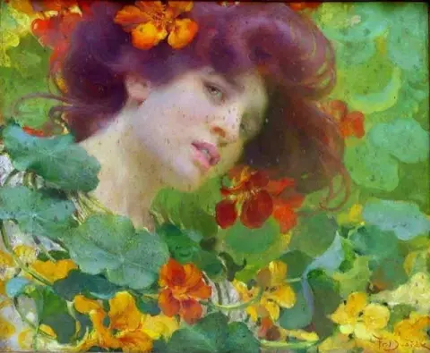 Hoofd Van Een Vrouw Met Een Krans Van Tuinkers