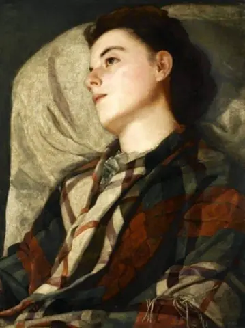 Menina em um xale xadrez, cerca de 1880-85