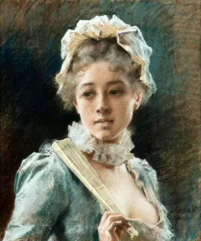 Nuori nainen tuulettimella 1884