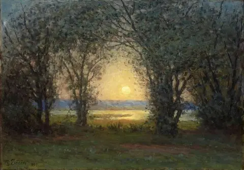 Insjolandskap Med Trad I Solnedgang 1897 г.