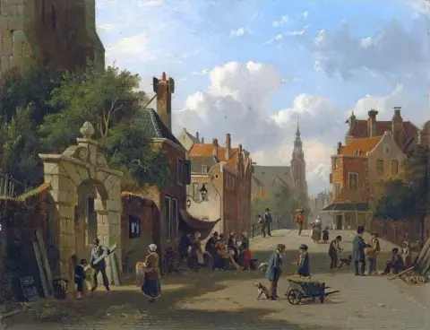 Uma rua movimentada na Holanda