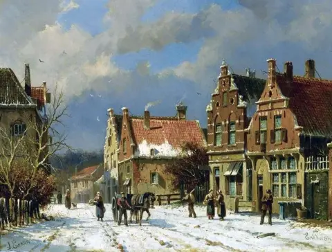 Uma cena urbana invernal Enkhuizen