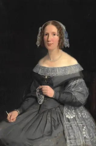 A Young Woman In A Grey Dress With Her Crochet Work. 1847