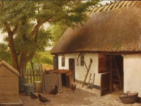Hens Pecking Corn At The Court Yard 1908