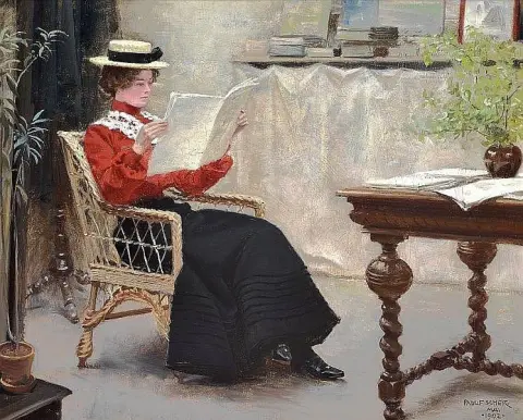 Interno con una giovane ragazza che legge 1902