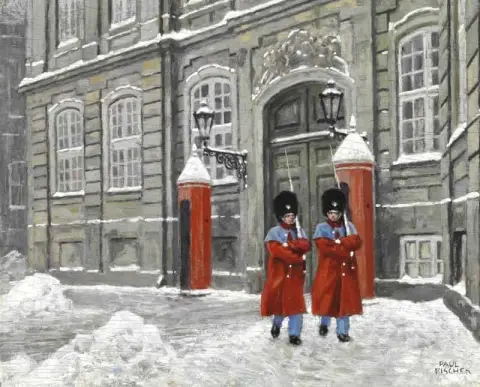 Zwei königliche Wachen im Amalienborg-Winter