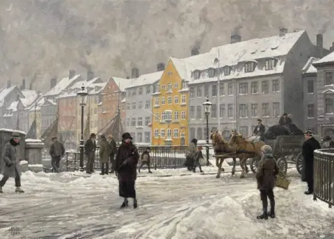 Wintertag in Nyhavn, gesehen von der Nyhavn-Brücke 1924