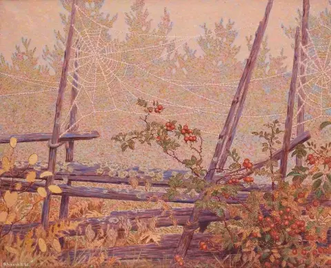 Осенний пейзаж с круглым забором