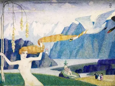 裸体与飞翔的天鹅 1919