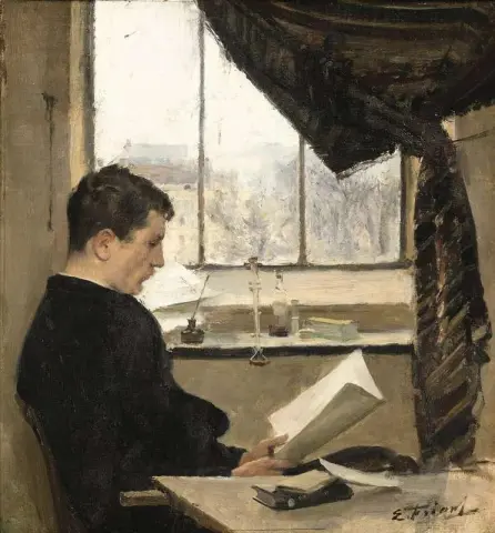 在画室里读书的自画像，又名《学生》，约 1889 年