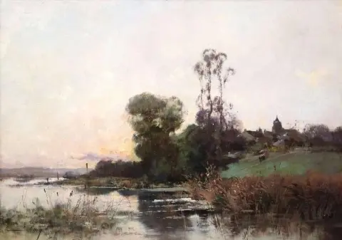 שקיעה על הנהר בסביבות 1900