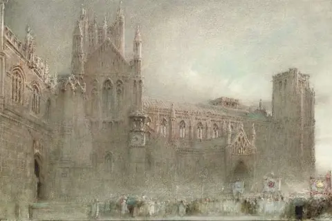 En procession vid North Porch Of Wells Cathedral Somerset 1920