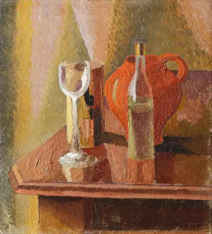 Natura morta con bottiglia e bicchiere 1918-19