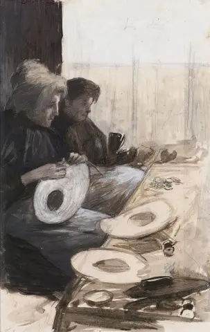 Hoedenmakers op het werk