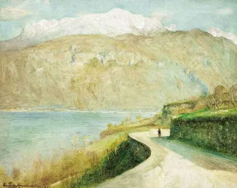 意大利科莫湖岸边行走的人物 1913