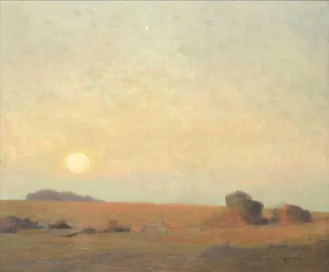 Maisema auringonlaskun aikaan