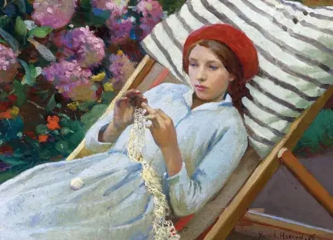 Девушка в красной шляпе 1916