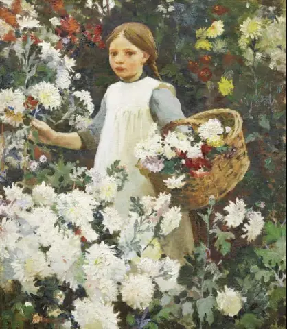 Сбор хризантем 1915