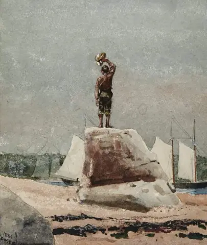 Poika tervehtii kuunareita 1880