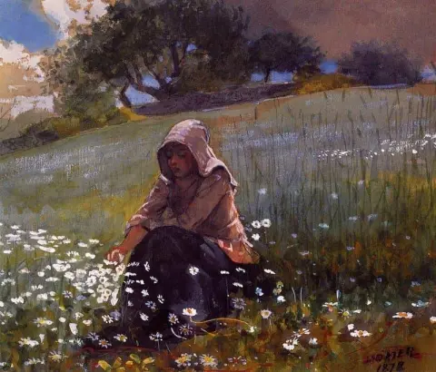 Tyttö ja päivänkakkarat 1878