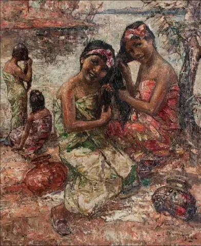 缅甸女孩在河边洗澡 1922