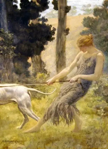 罗伯特·女人遛狗，约 1900 年