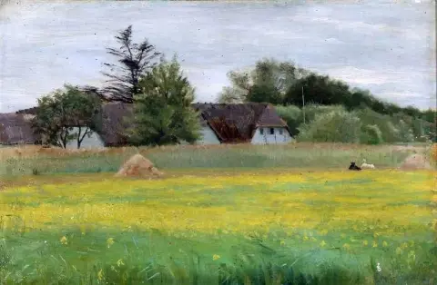 Летний пейзаж с соломенной крышей 18..
