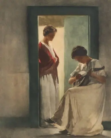 Δύο νεαρά κορίτσια σε πόρτα 1913