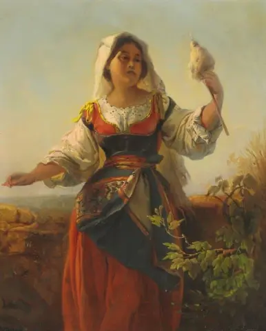 身着传统服装的撒丁岛年轻女子 1880 年