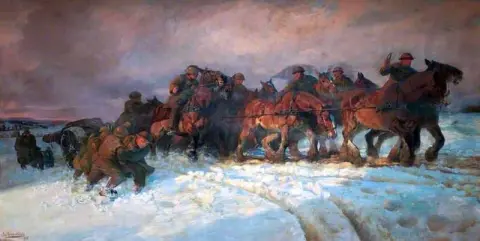 Grote kanonnen naar het front 1918