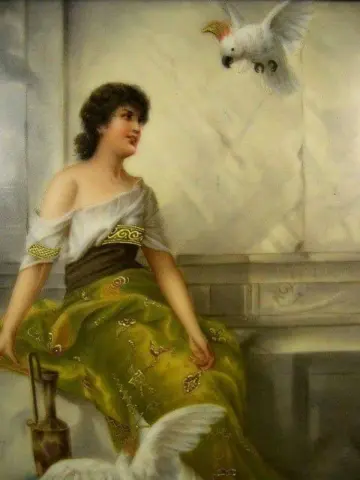 Girl With Parrot And Dove
