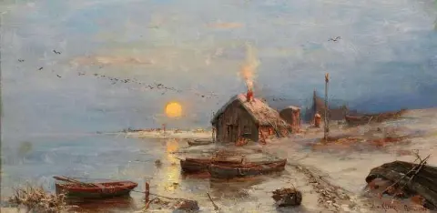 Ett fiskeläge vid Östersjökusten 1909