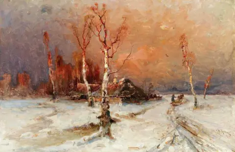 Vinterlandskap Med Björkar