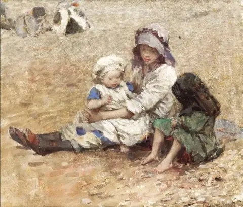 海滩上的孩子，约 1907 年