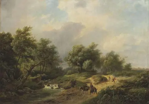 משפחה בדרך עם חמור 1855