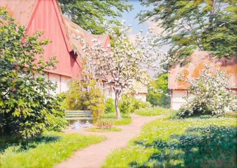 Playing Child In Flowering Garden