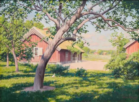 Summer Garden With Picking Hen