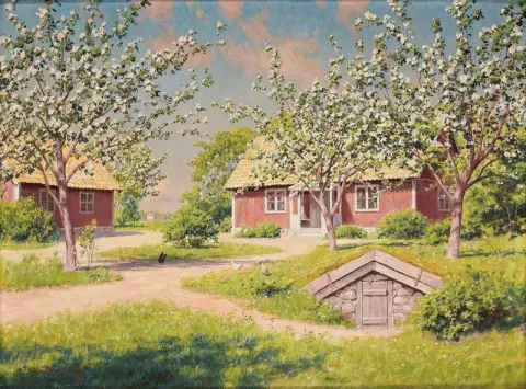 Sunny Landscape With Red Cottage