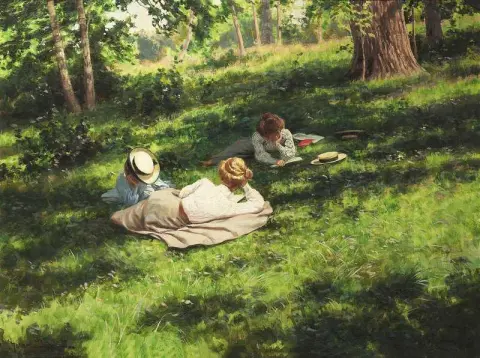Three Reading Women In A Summer Landscape