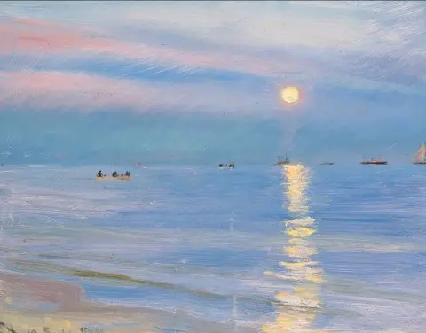 斯卡恩海滩的夜晚月亮正在升起