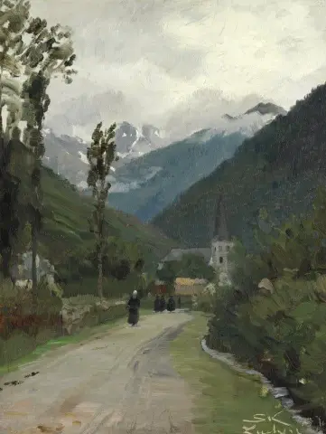 灰色天的山风景。吕雄