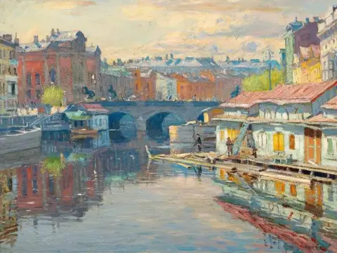 Petrograd. Näkymä Anichkov-sillalle Fontanka-joen kanssa