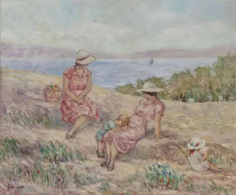 Women And Children Before The Sea Ca. 1930