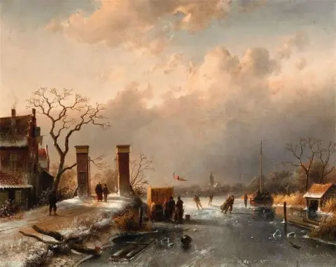 נוף כפרי עם מחליקים על הקרח 1864