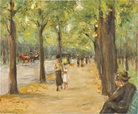 Aveny I Tiergarten Med Fotgängare Och En Vagn