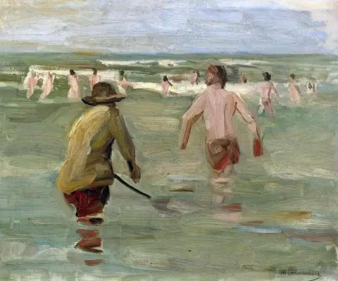 Badande pojkar med krabbafiskare 1902
