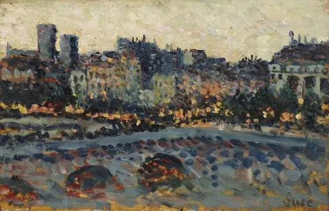 新桥 (Pont-Neuf) 或塞纳河右岸 新桥 (Pont-Neuf) 的高度，约 1900 年