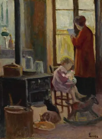 厨房里的母亲和孩子，约 1910-15